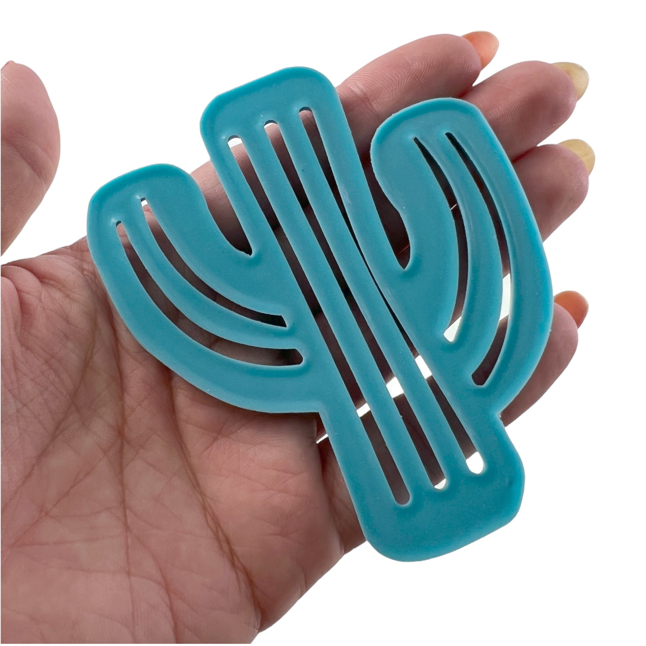 Kit 4 Porta Copo Decorativo em Silicone Formato Cacto Suporte Mesa Bolacha Chopp Azul - 9