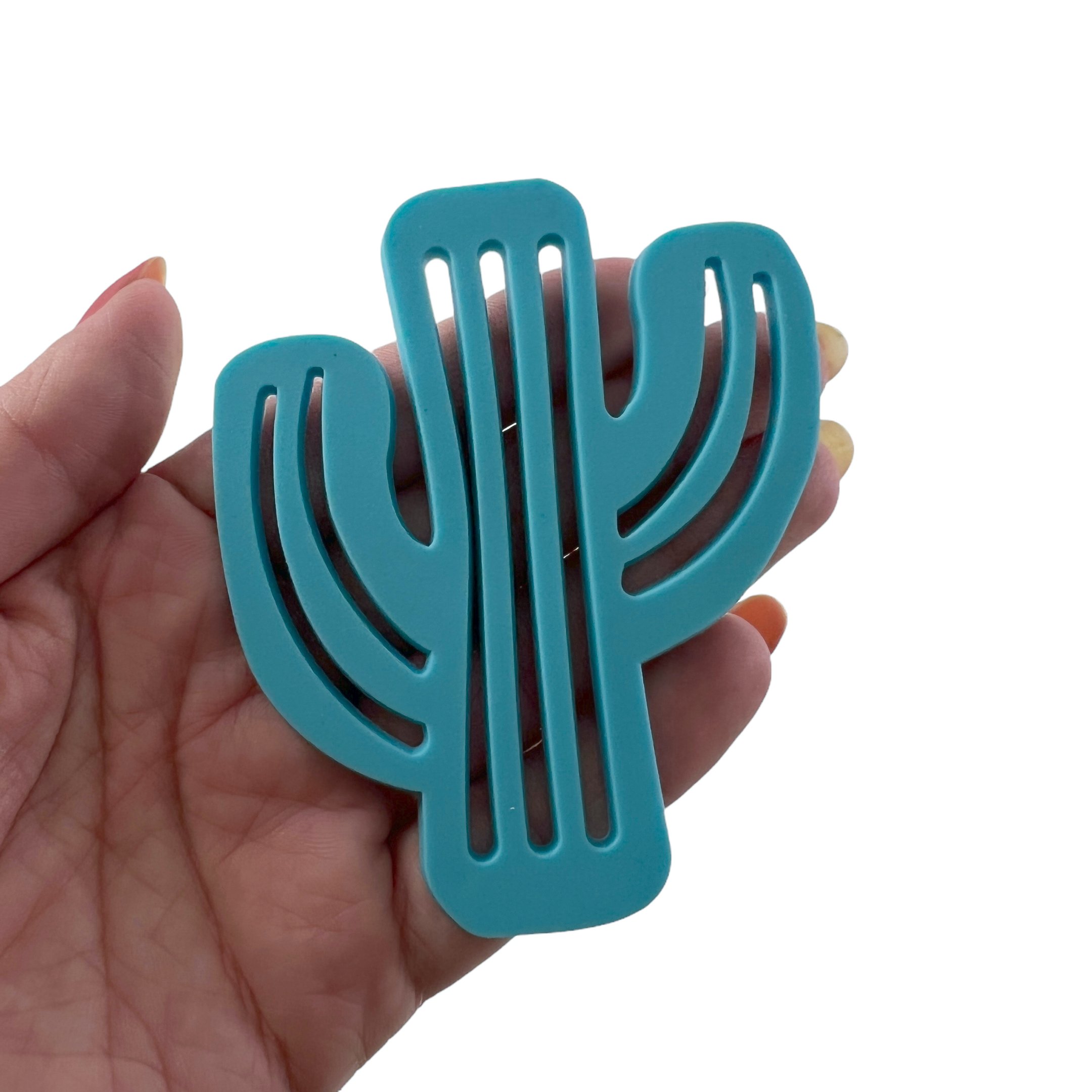 Kit 4 Porta Copo Decorativo em Silicone Formato Cacto Suporte Mesa Bolacha Chopp Azul - 6