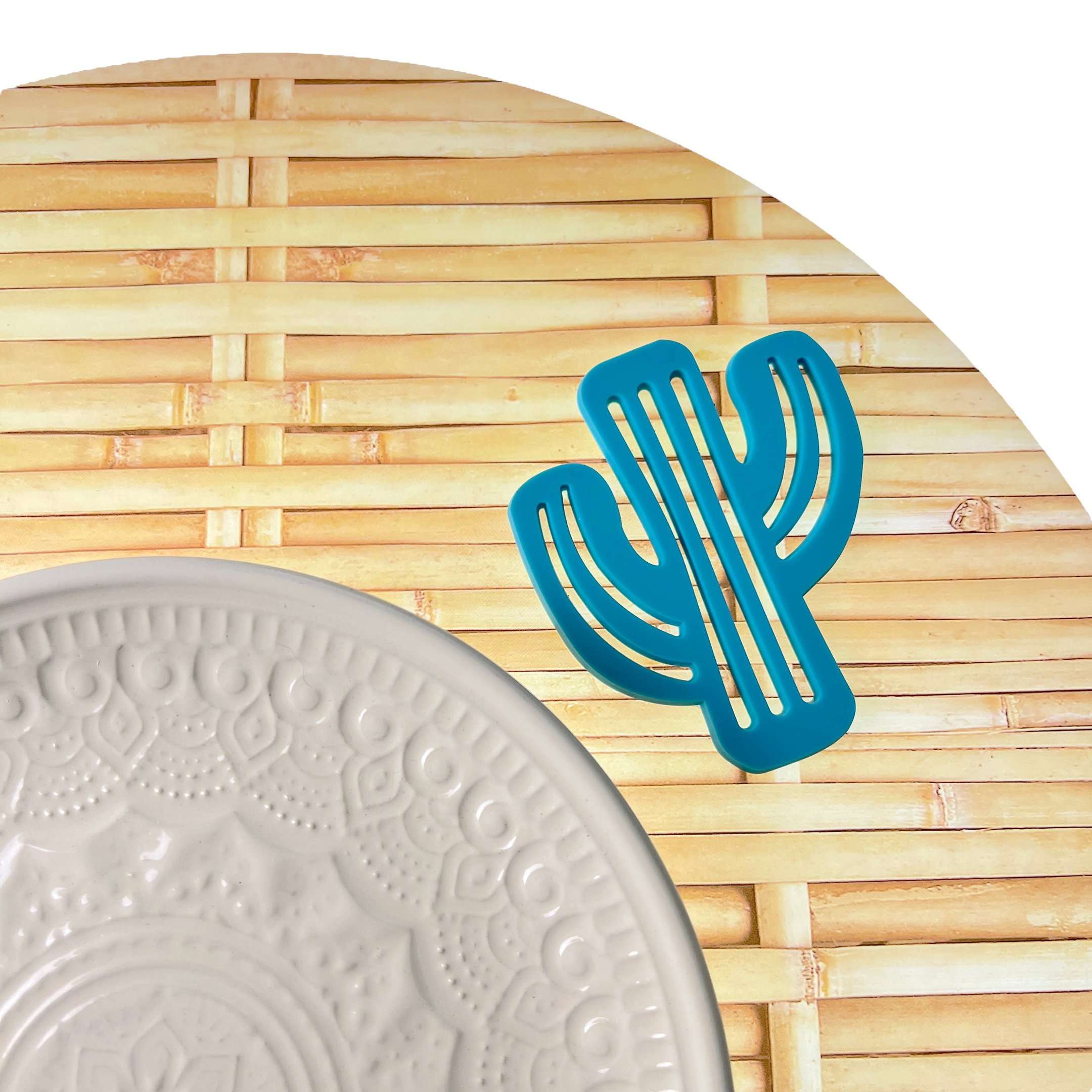 Kit 4 Porta Copo Decorativo em Silicone Formato Cacto Suporte Mesa Bolacha Chopp Azul - 10