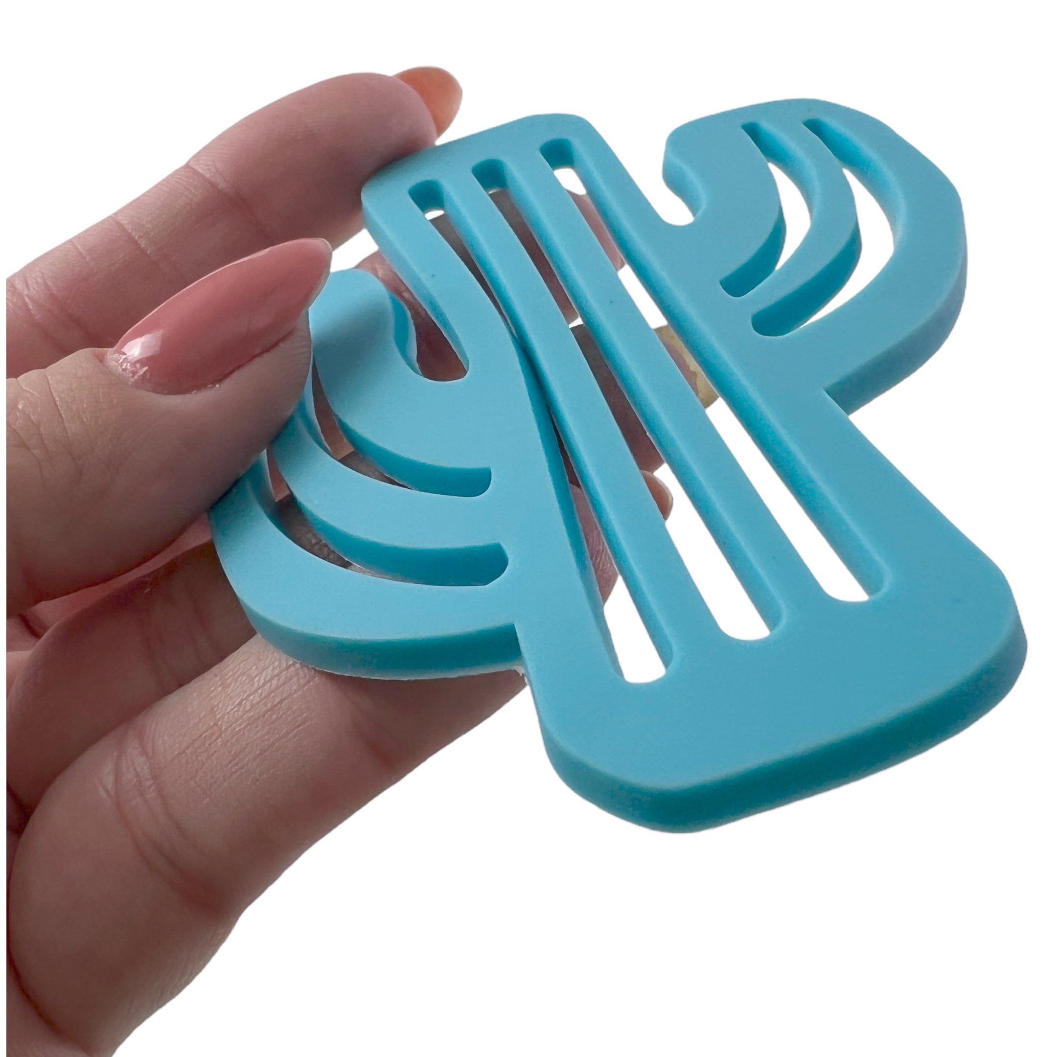 Kit 4 Porta Copo Decorativo em Silicone Formato Cacto Suporte Mesa Bolacha Chopp Azul - 8