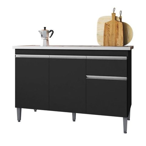 Balcão de Pia Ambiente Tatiane 120 Cm Preto Fosco - Ajl