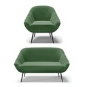 Ver imagem 1 de Kit 01 Namoradeira 02 Lugares e 01 Poltrona Giovana Suede Pés Palito de Ferro - D’Rossi - Verde