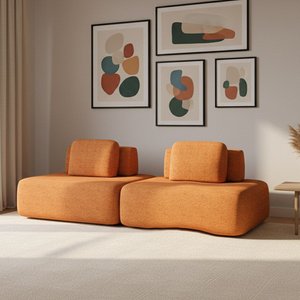 Sofá 2 Lugares Orgânico com Módulo Central e 1 Canto Berlim Bouclê Cr K01 - D'rossi