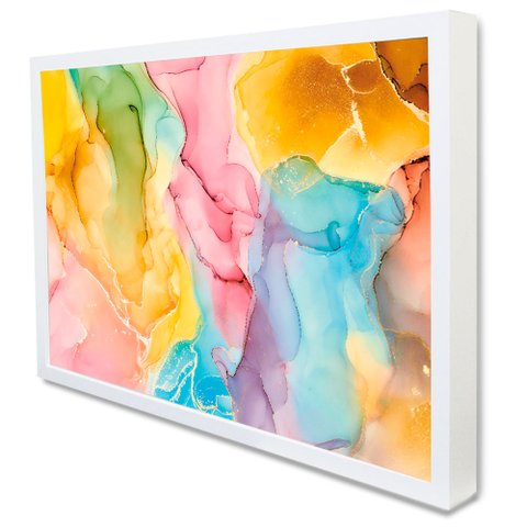 Quadro Decorativo Caixa Abstrato Arco-íris Tacolado Moldura Caixa 3cm Branca sem Vidro 20 X 30cm