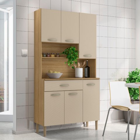 Armários para Cozinha 6 Portas e 1 Gaveta Apolo Bege/Freijó/Vanilla