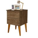 Ver imagem 1 de Mesa de Cabeceira Per 2 Gavetas Estilo Retrô com Pés em Madeira Cor Canela Rm