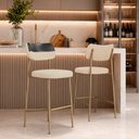 Ver imagem 1 de Kit 2 Banquetas Baixa Sala de Jantar Lisa Pés Champanhe Linho/PU Bege/Preto m² - Monari Design