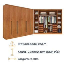 Guarda Roupa Casal 6 Portas 8 Gavetas com Espelho Portugal 270cm Espresso Móveis - 11
