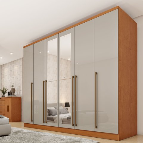 Guarda Roupa Casal 6 Portas 8 Gavetas com Espelho Portugal 270cm Espresso Móveis