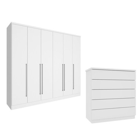 Guarda-roupa 6 Portas Portugal e Comoda 5 Gavetas Premium Espresso Móveis