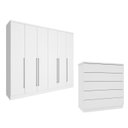 Ver imagem 1 de Guarda-Roupa 6 Portas Portugal e Comoda 5 Gavetas Premium Espresso Móveis Branco/Neve