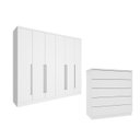 Ver imagem 1 de Guarda-Roupa 6 Portas Portugal e Comoda 5 Gavetas Premium Espresso Móveis Branco/Neve