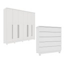 Ver imagem 1 de Guarda-Roupa 6 Portas Portugal e Comoda 5 Gavetas Premium com Pés Espresso Móveis Branco/Neve