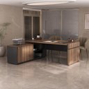 Ver imagem 2 de Escrivaninha Mesa Escritório em L com Caixa de Tomada Tamburato Estação Diretoria