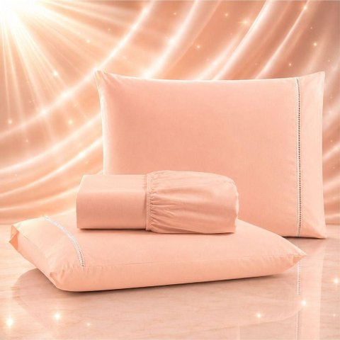 Jogo de Cama Quality King 3 Peças Micropercal 600 Fios Salmão Casa Show Enxovais