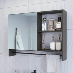 Armário Espelheira para Banheiro Es8020 com 1 Porta 1toalheiro e Nichos Grafite - 2