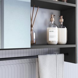 Armário Espelheira para Banheiro Es8020 com 1 Porta 1toalheiro e Nichos Grafite - 7