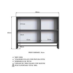 Armário Espelheira para Banheiro Es8020 com 1 Porta 1toalheiro e Nichos Grafite - 5