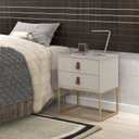 Ver imagem 1 de Mesa Cabeceira Estilo Industrial 2 Gavetas Pés de Ferro Dourado - Unic 45CM:Off White