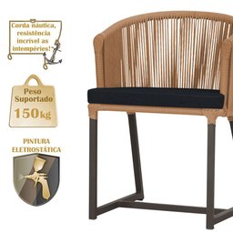 3 Cadeiras de Jantar Área Noronha em Alumínio com Pintura Marrom Corda Náutica E12 Trama Original - 4