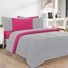 Edredom Malha 100% Algodão 1 Peça King - Cinza/Pink - 1