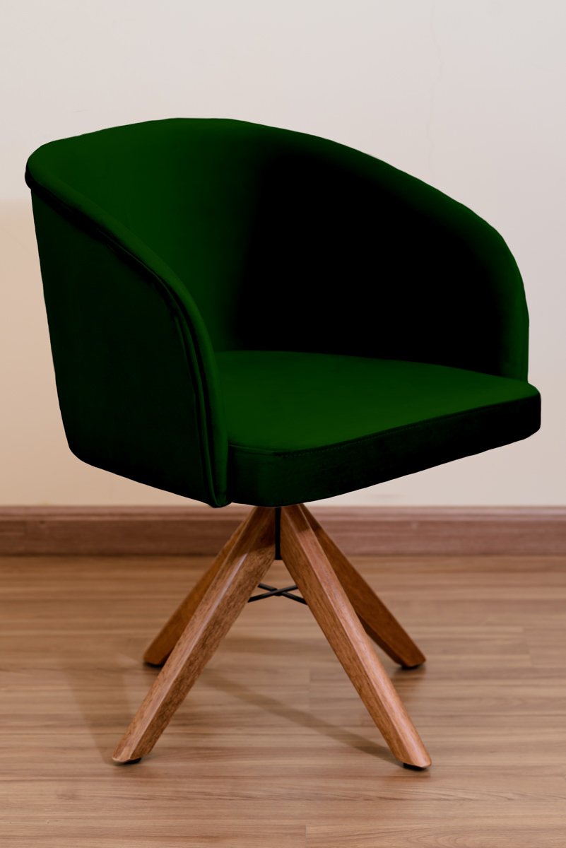 Poltrona Decorativa Redonda Pé Giratório de Madeira Cor:verde