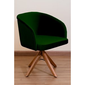 Poltrona Decorativa Redonda Pé Giratório de Madeira Cor:verde