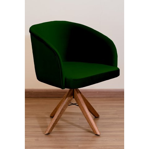 Poltrona Decorativa Redonda Pé Giratório de Madeira Cor:verde
