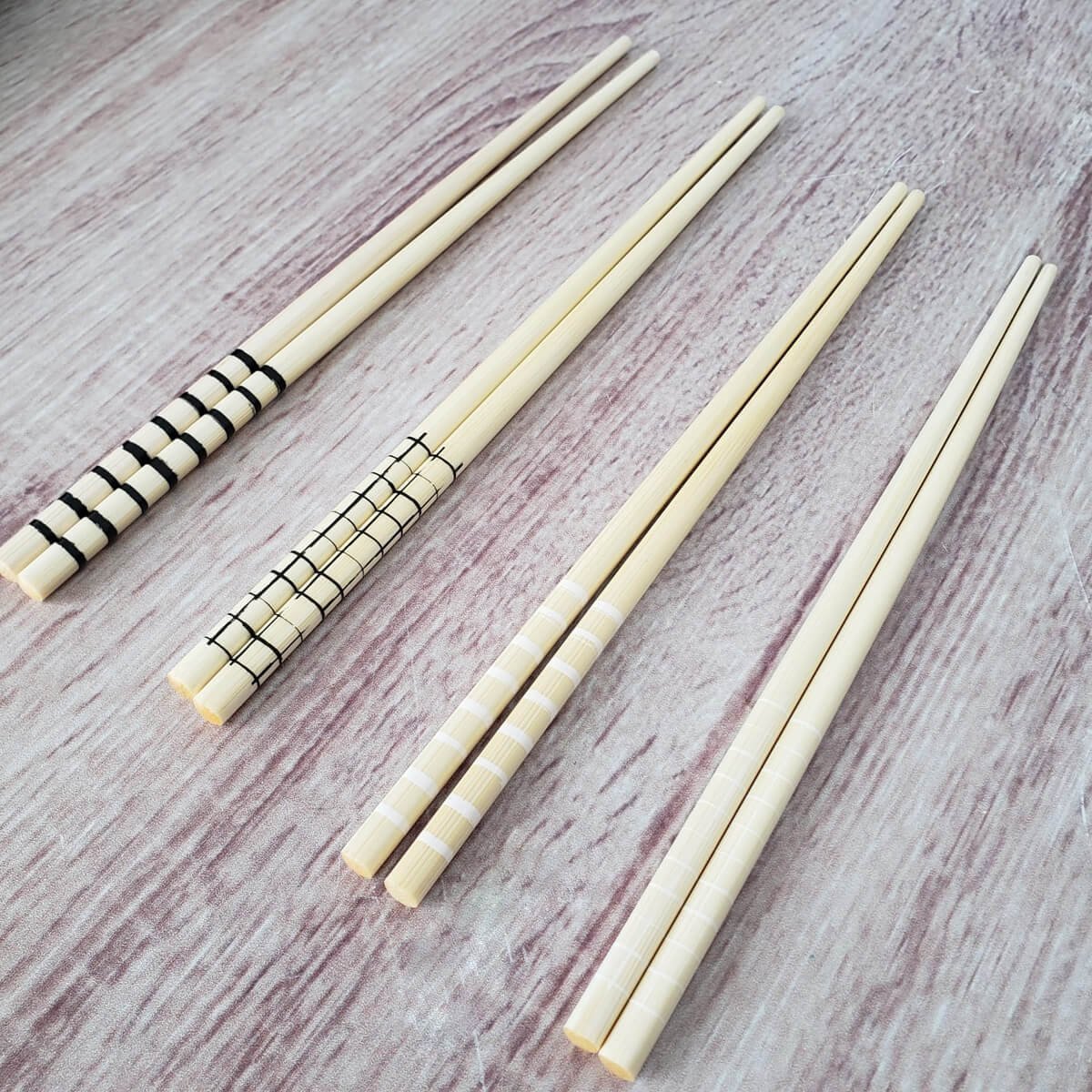 Kit Hashi de Bambu 4 Pares 24cm Palitos Japoneses Sushi Lyor Estampa Geométrica - 5