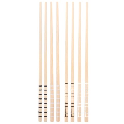 Kit Hashi de Bambu 4 Pares 24cm Palitos Japoneses Sushi Lyor Estampa Geométrica