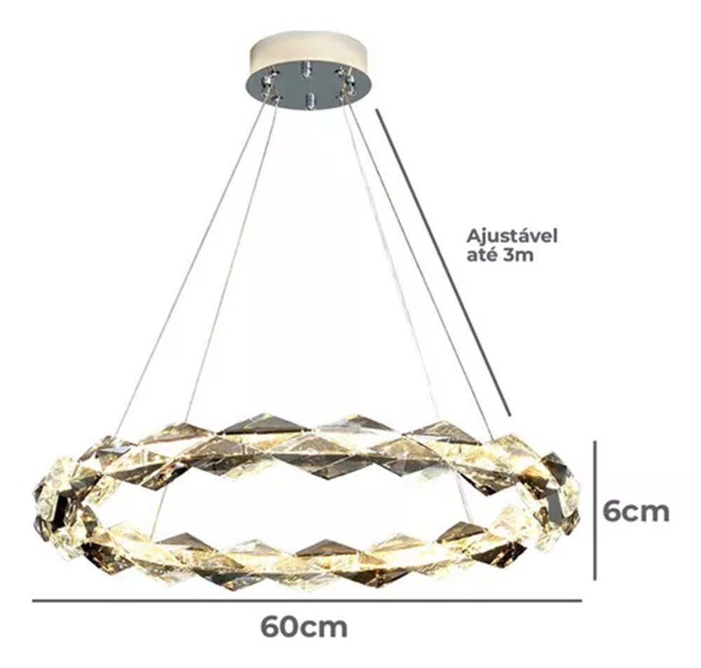 Pendente Led Argyle Dourado 60cm 24w 3000k Bella - Arg1pd01dr060 - 3