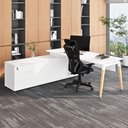 Ver imagem 1 de Mesa Diretor Executiva 200 cm X 203 cm Pés Cavalete em Madeira com Caixa de Tomadas e Armário