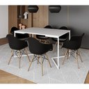 Ver imagem 1 de Mesa Jantar Industrial Retangular Branca 137X90Cm Base V Ferro Branco C/6 Poltronas Preta Ma Branco