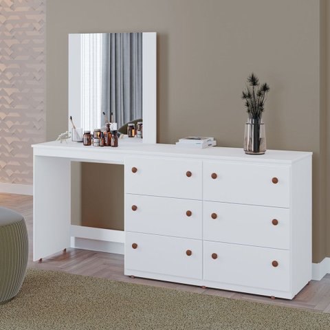 Cômoda Penteadeira Marília 100% Mdf Tuboarte 6 Gavetas e Espelho