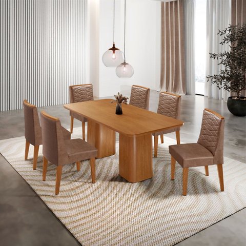 Mesa de Jantar Eloise 180cm Tampo Mdf Laminado com 6 Cadeiras Eloise Moderna Mobília