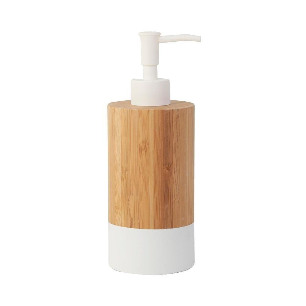 Porta Sabonete Líquido Bambu e Branco 14,6x7,6cm - A/CASA - 1