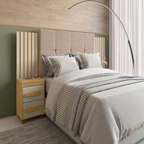 Cabeceira de Cama Box Ripado Casal/Queen/King Síria Cinamomo/Off White