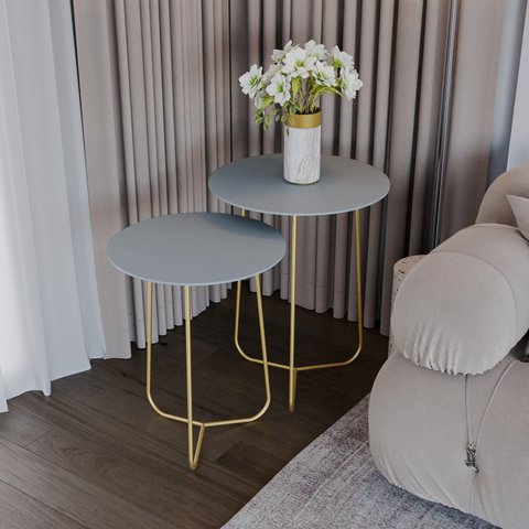 Conjunto Mesa Lateral de Canto Trude 100% MDF 55cm x 45cm x 45cm Cinza