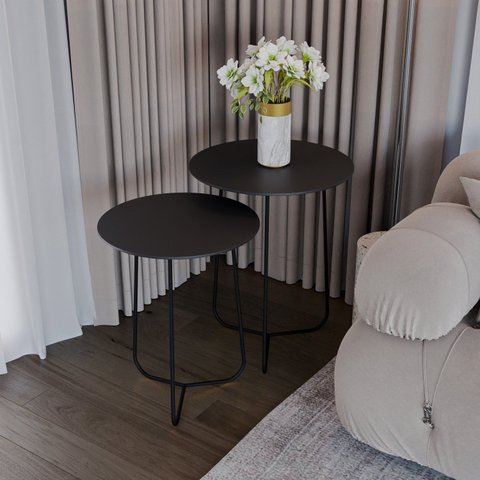 Conjunto Mesa Lateral de Canto Trude 100% MDF 55cm x 45cm x 45cm Preto