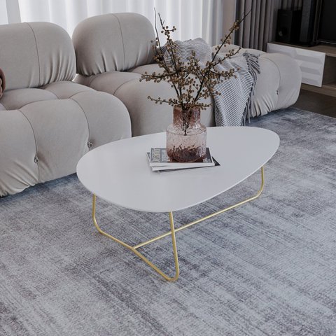 Mesa de Centro Trude Organica 35cm x 90cm x 60cm Branco