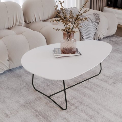 Mesa de Centro Trude Organica 35cm x 90cm x 60cm Branco