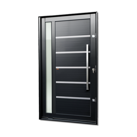 Porta Pivotante Alumínio Lambril Miraggio c/Pux.Dir. Elite Preto 240x120 Brimak