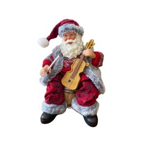 Boneco Natal Papai Noel Músico Violinista em Resina 27,5 Cm