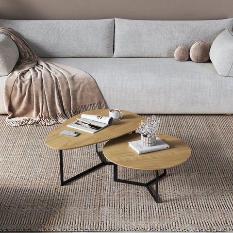 Conjunto Mesa de Centro Trento Organica e Redonda 35cm x 90cm x 60cm - 30cm x 67cm x 67cm Marrom
