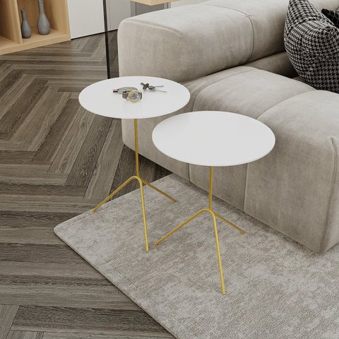 Conjunto Mesa Lateral de Canto Pugly 55x40x40cm Branco 100% MDF