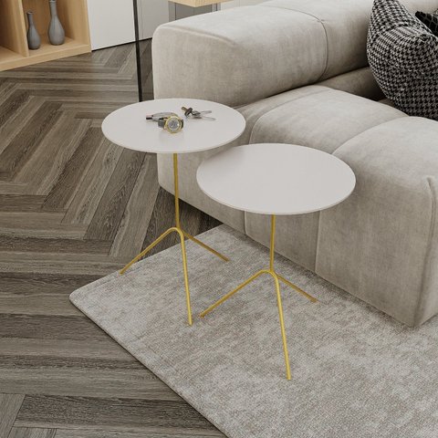 Conjunto Mesa Lateral de Canto Pugly 55x40x40cm Cinza 100% MDF