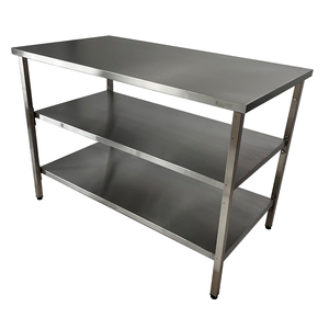Mesa de Aço Inox Industrial 110x70x90 Cm com 2 Prateleiras Plano Liso Nortinox