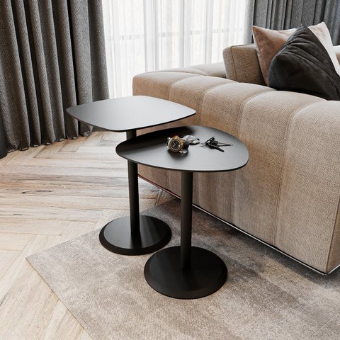 Conjunto Mesa Lateral de Canto Keva 40x40x53cm Preto