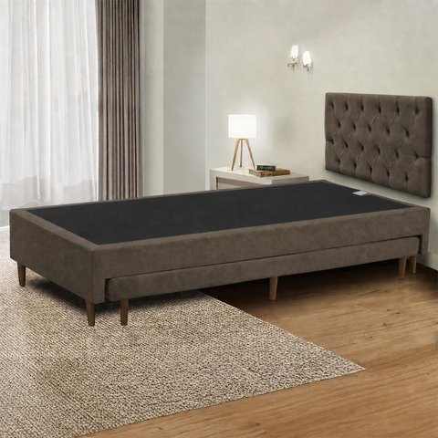 Base Cama Box Solteiro com Cama Auxiliar 0,96 Laura Vilajo: Suede Marrom