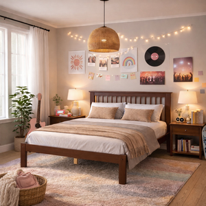 Cama Casal Reforçada 100% Madeira Maciça Pinus Walnut